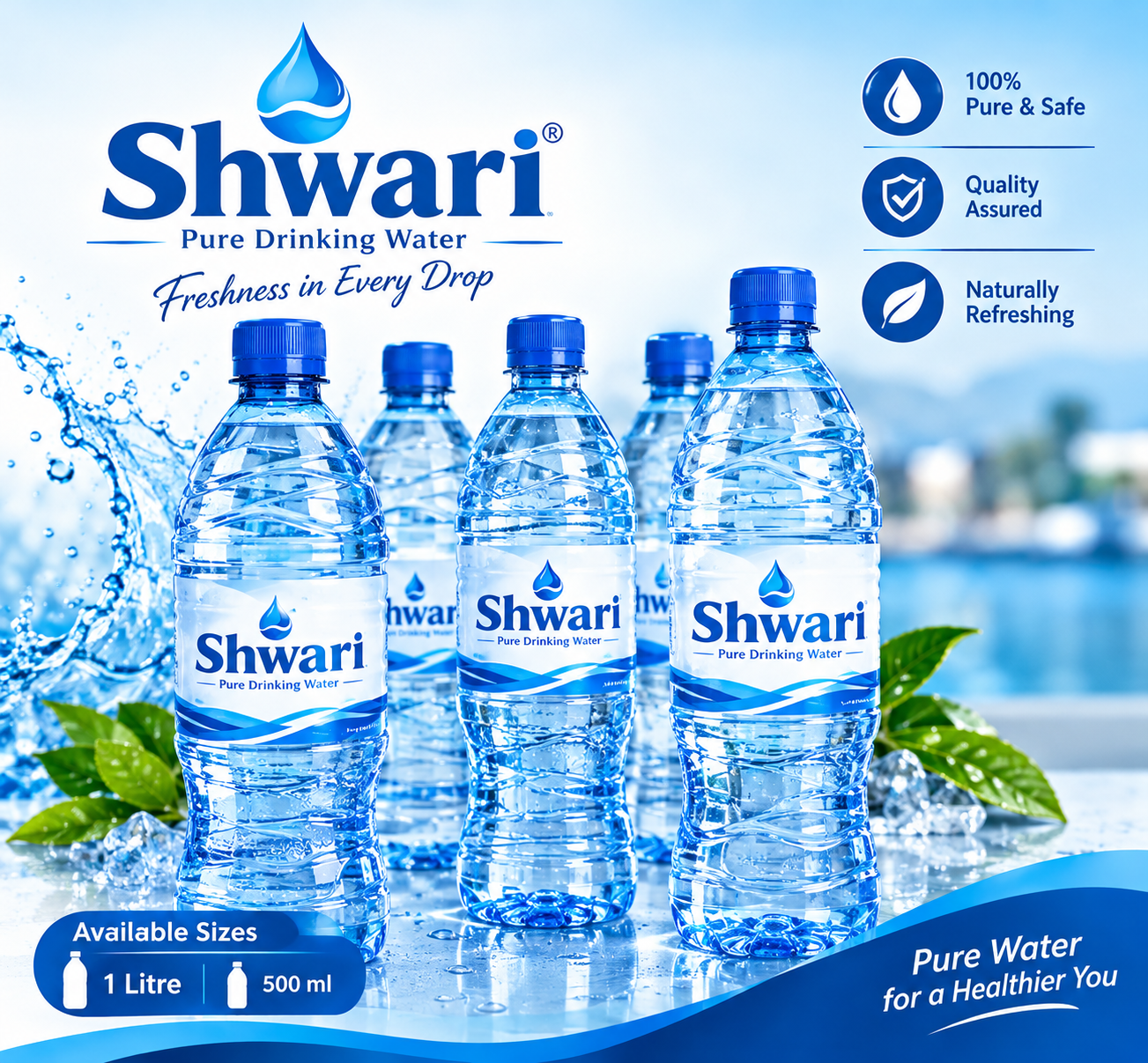 Shwari Pure Drinking Water bottles, 1 Litre and 500ml